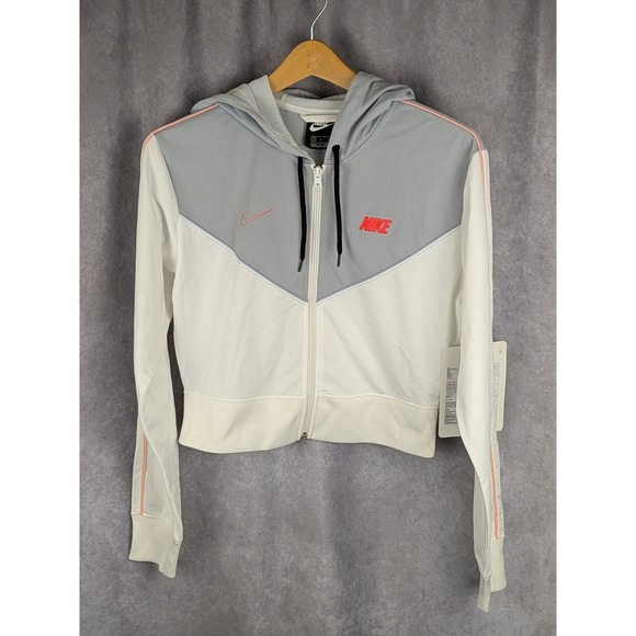 Nike Tops - Nike Sportswear Windrunner Cropped Full Zip Hoodie Sail Grey Crimson Women Small